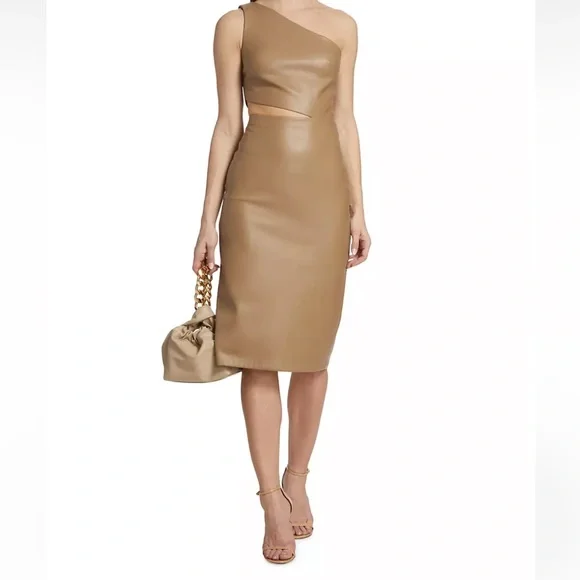 chinese dress ladies L'agence Halia Vegan Leather Dress in Midnight